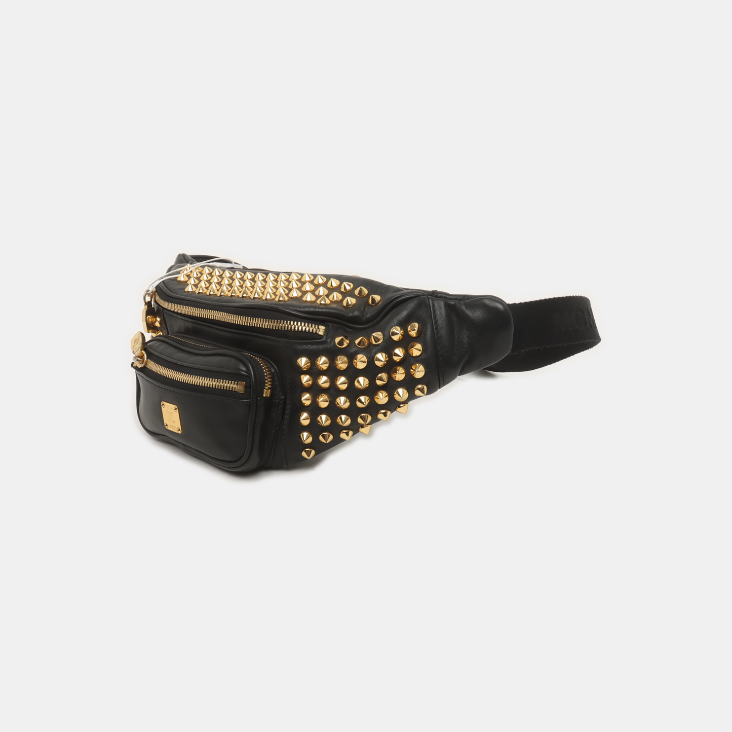 MCM Black Leather Studs Waist Bag Golden hardware-(SKU)-940042449