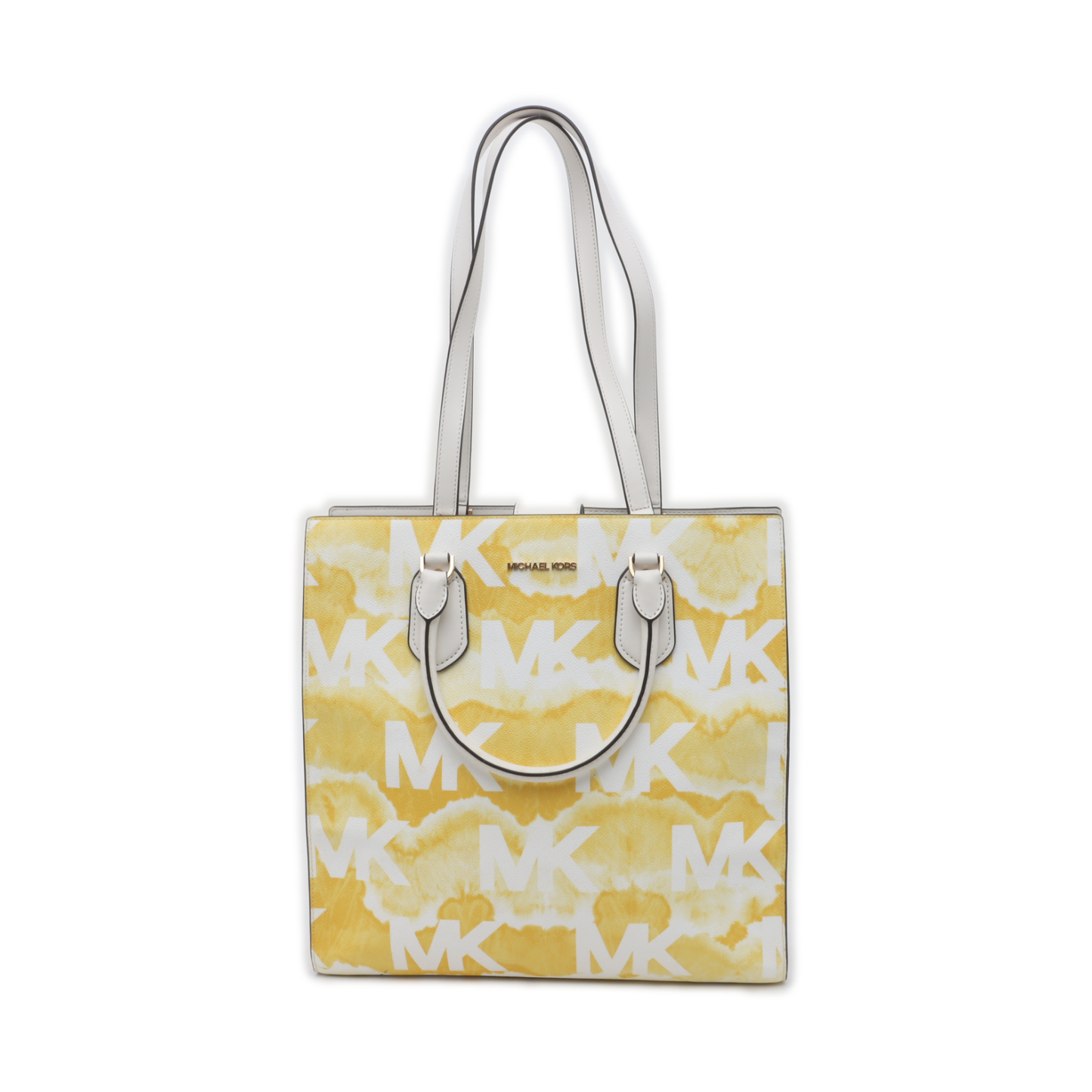 MICHAEL KORS Mercer Yellow Coated Canvas Monogrammed Single Shoulder Bag Handbag Golden hardware-(SKU)-937777221
