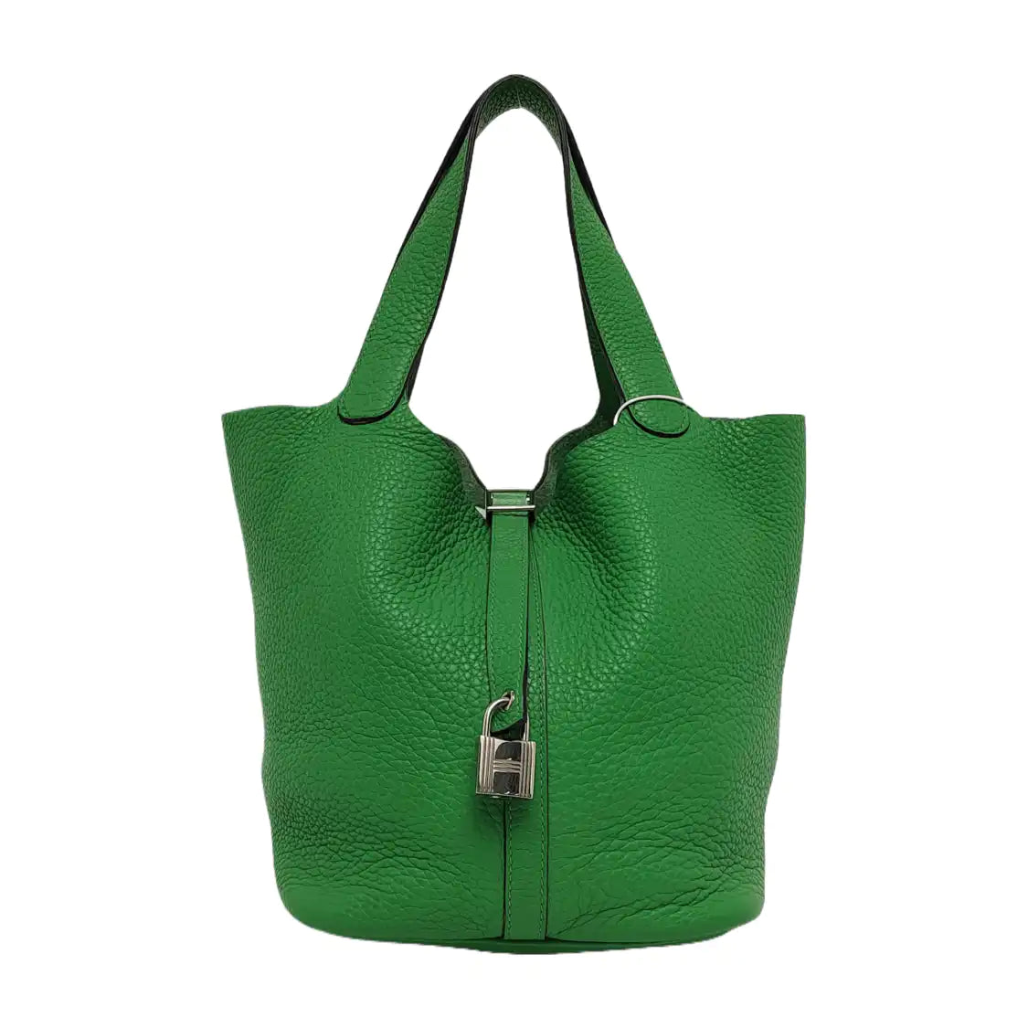 HERMÈS Picotin Lock 22 Bamboo Green Clemence Calfskin Basket Handbag with Detachable Strap, Silver Hardware, 🅁-(SKU)-940900076