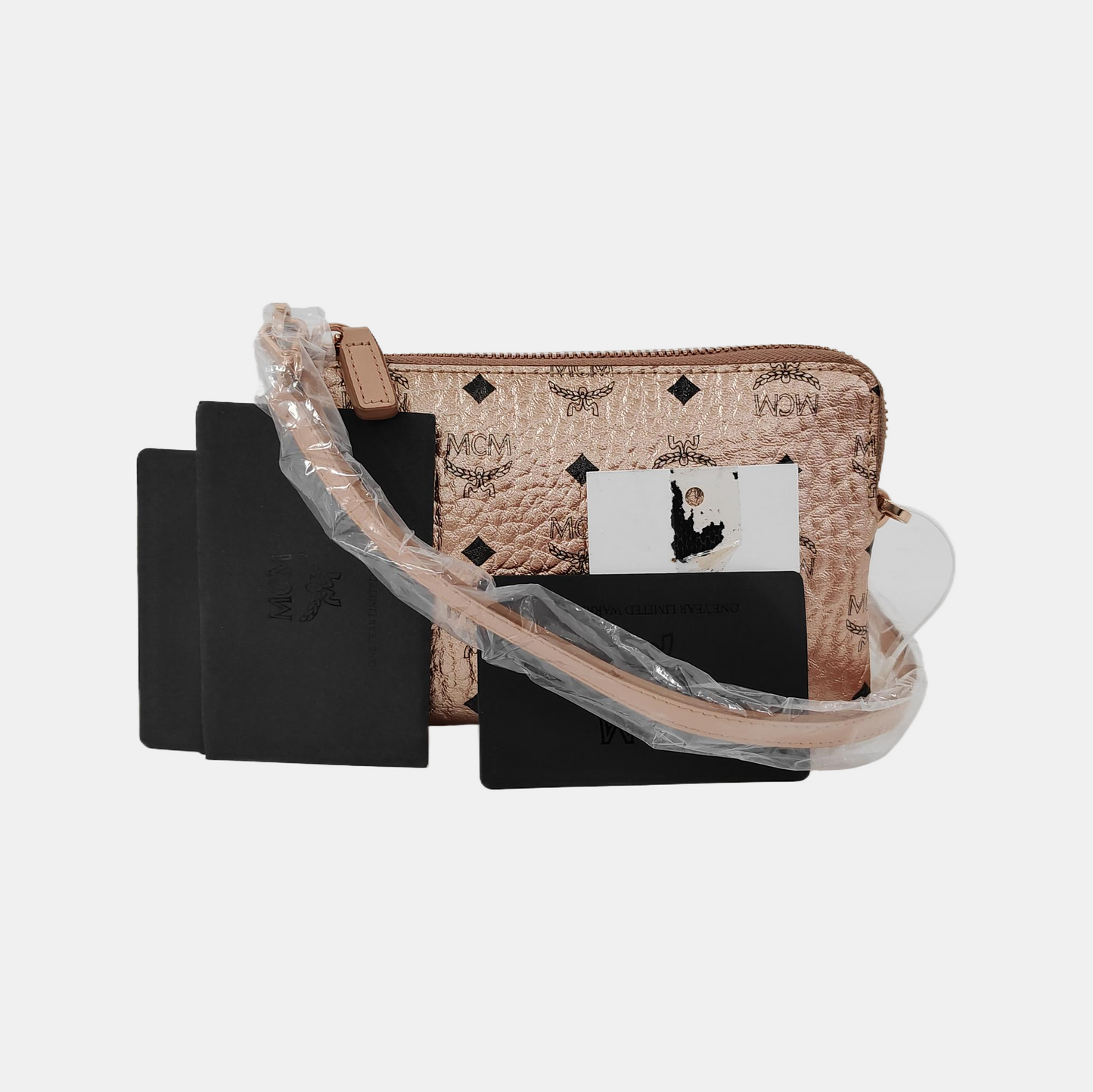 MCM Pink Coated Canvas Printed Crossbody Golden hardware Removable shoulder strap-(SKU)-944005157