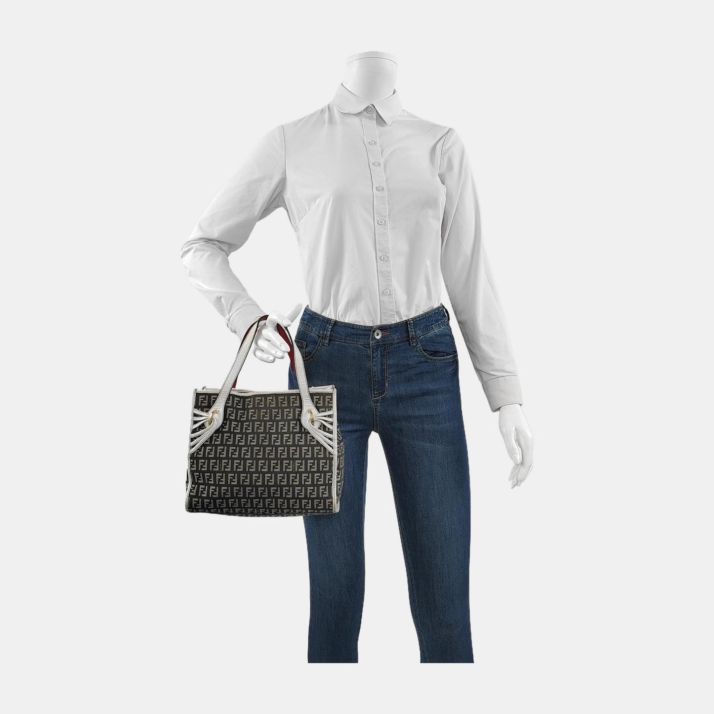 FENDI Tote bag 深棕色帆布双F提花Handheld包 Golden hardware-(SKU)-944134607