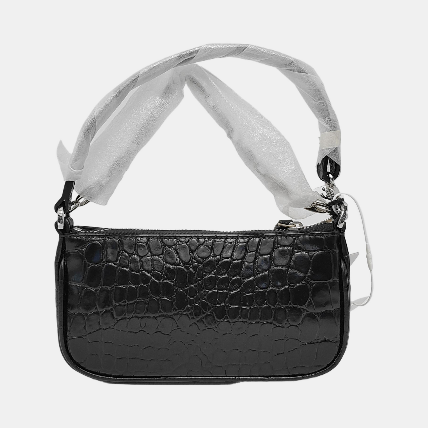 BY FAR Black Leather Crocodile Pattern Handbag Silver Hardware-(SKU)-944296444
