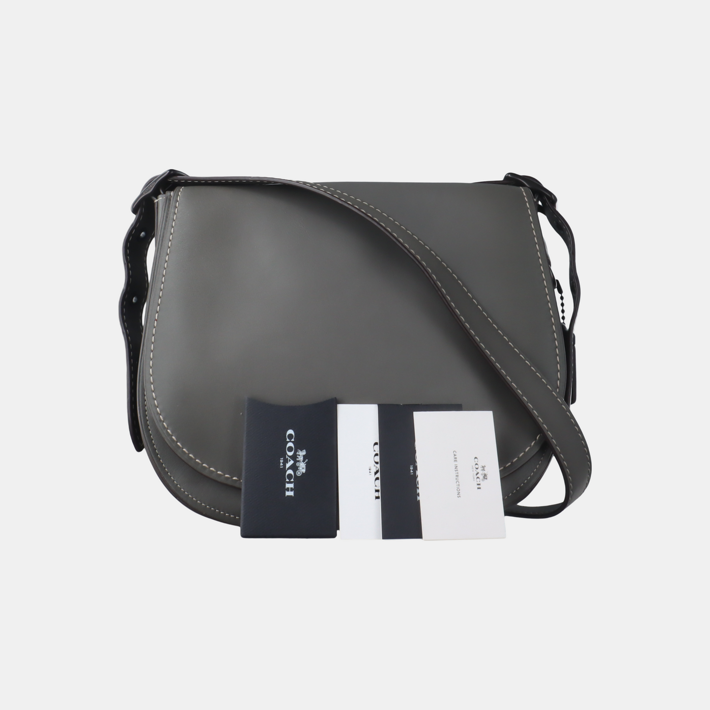 COACH SADDLE Gray leather crossbody single shoulder bag Black hardware Removable shoulder strap-(SKU)-932256406