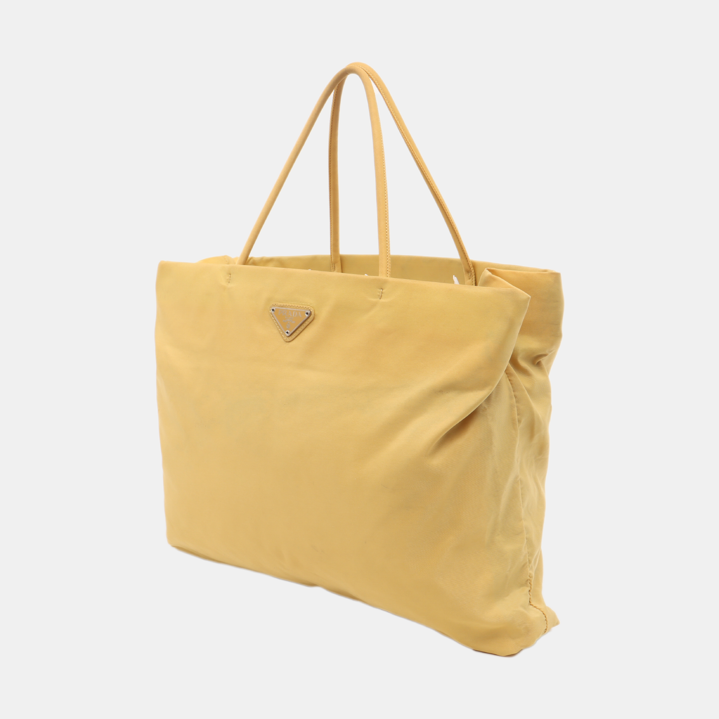PRADA Tote bag Yellow Nylon Logo Handbag Single Shoulder Bag Silver Yellow Hardware-(SKU)-14295634