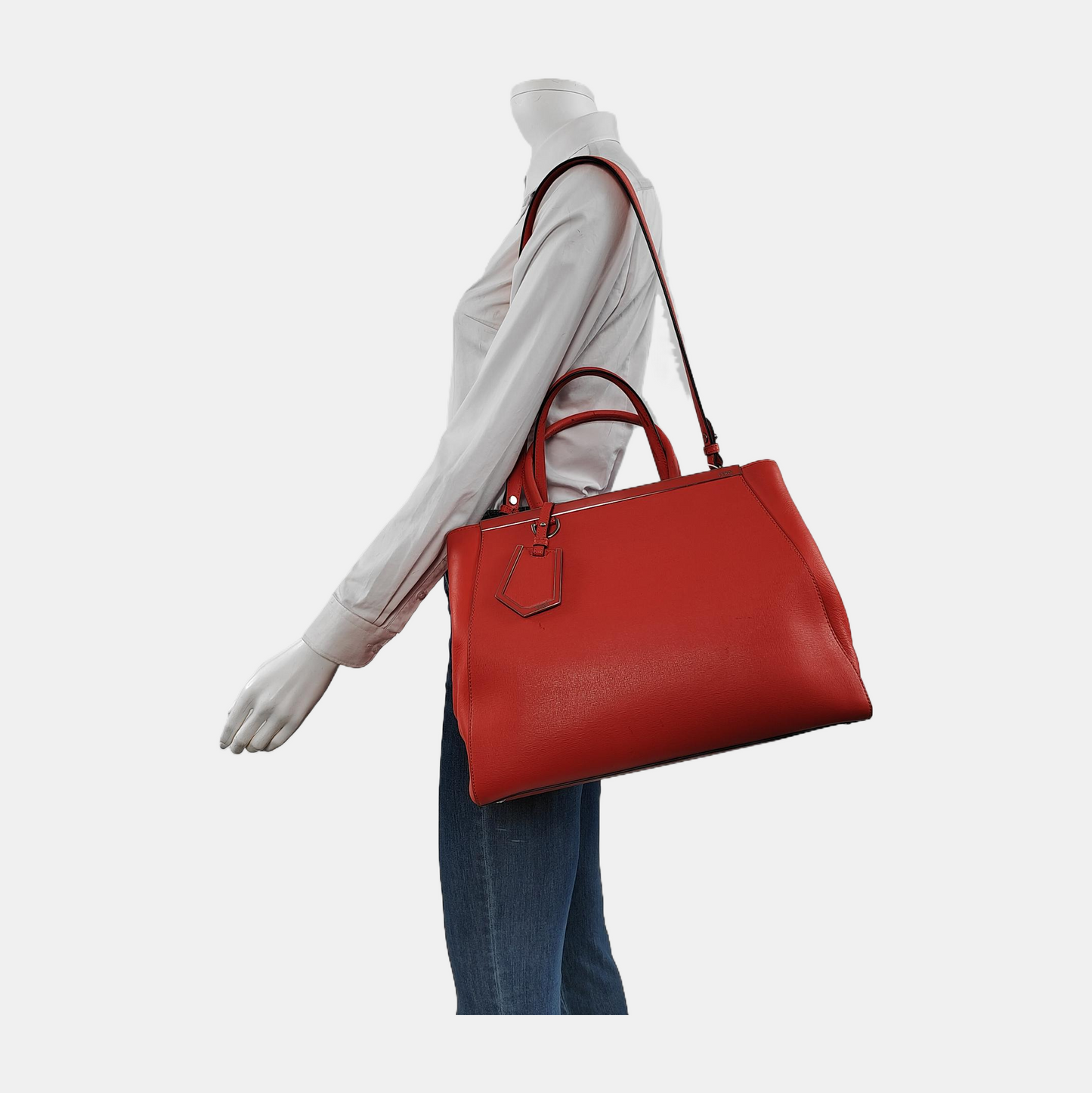 FENDI 2 Jours Medium size Red Calf Leather Crossbody Shoulder Bag Tote Silver Hardware Removable shoulder strap-(SKU)-945410745