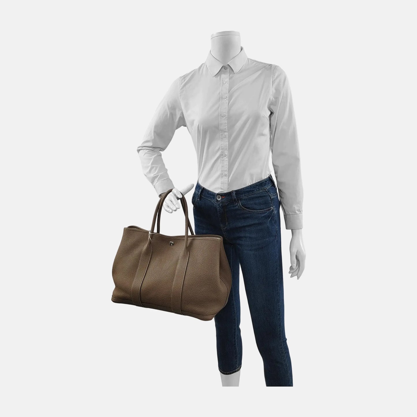 HERMÈS Garden Party 36 Taupe Negonda Calfskin Garden Bag with Detachable Strap, Silver Hardware, A-(SKU)-945825611