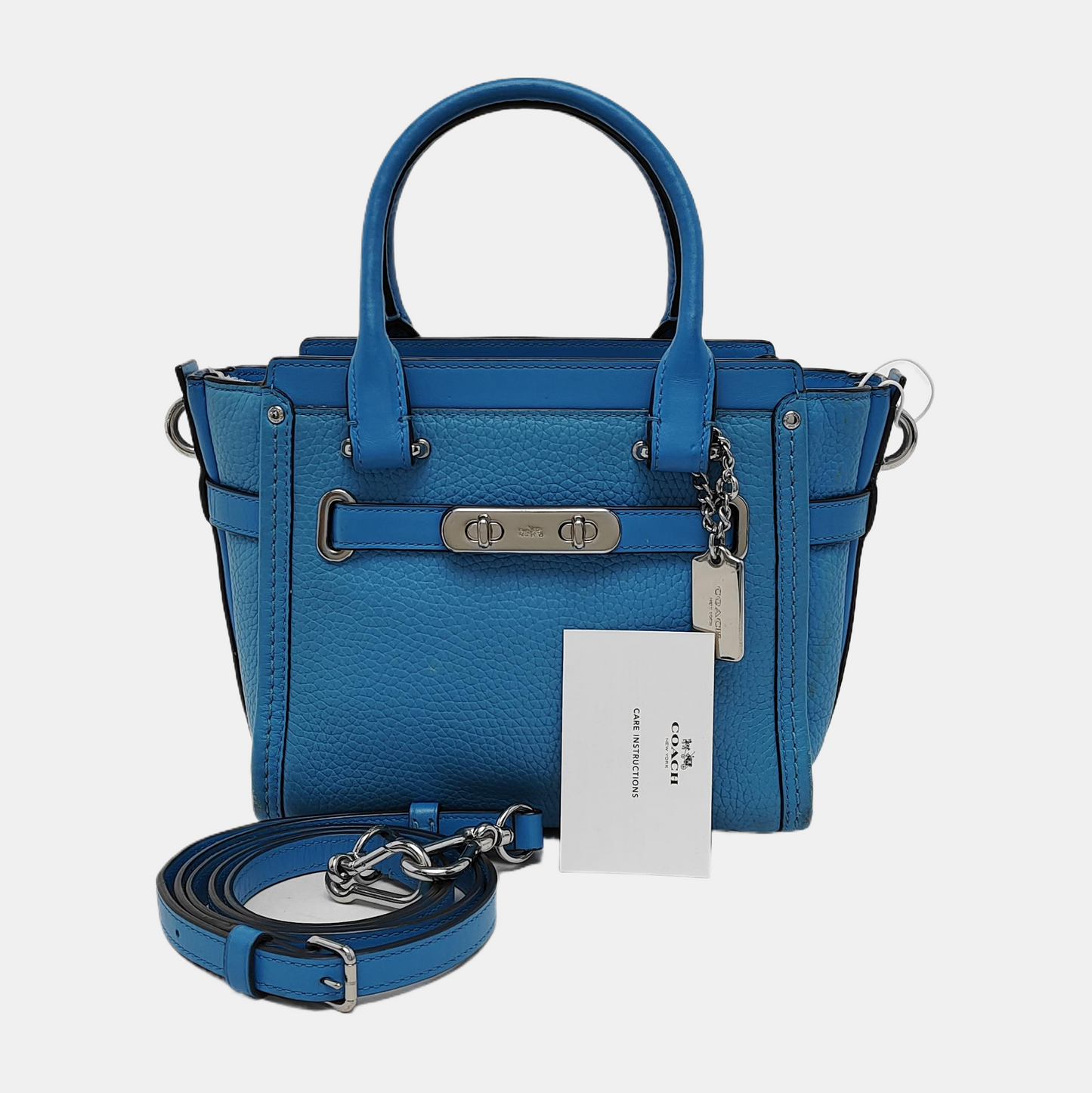 COACH SWAGGER Blue Cowhide Single Shoulder Bag Sling Bag Tote Silver Hardware Removable shoulder strap-(SKU)-940539626