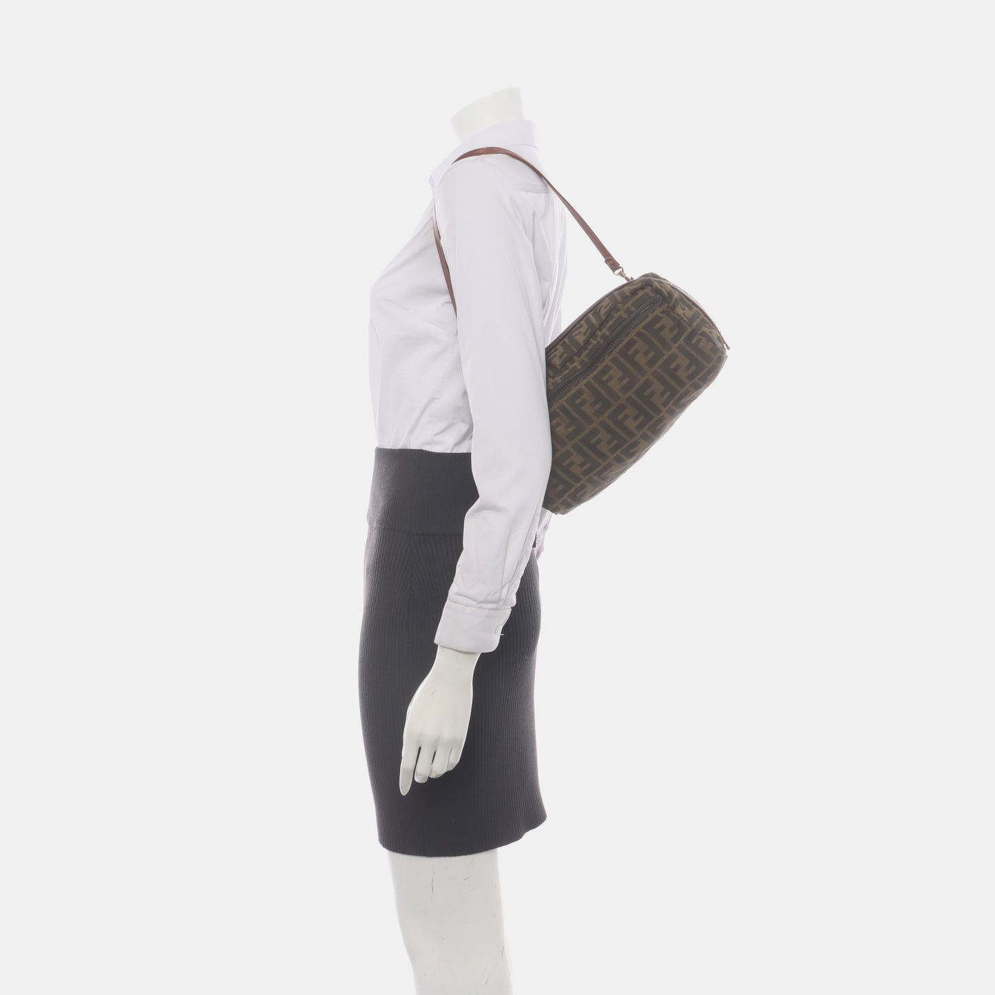 FENDI 棕色织物双F提花手拿包 Silver Hardware-(SKU)-934821117