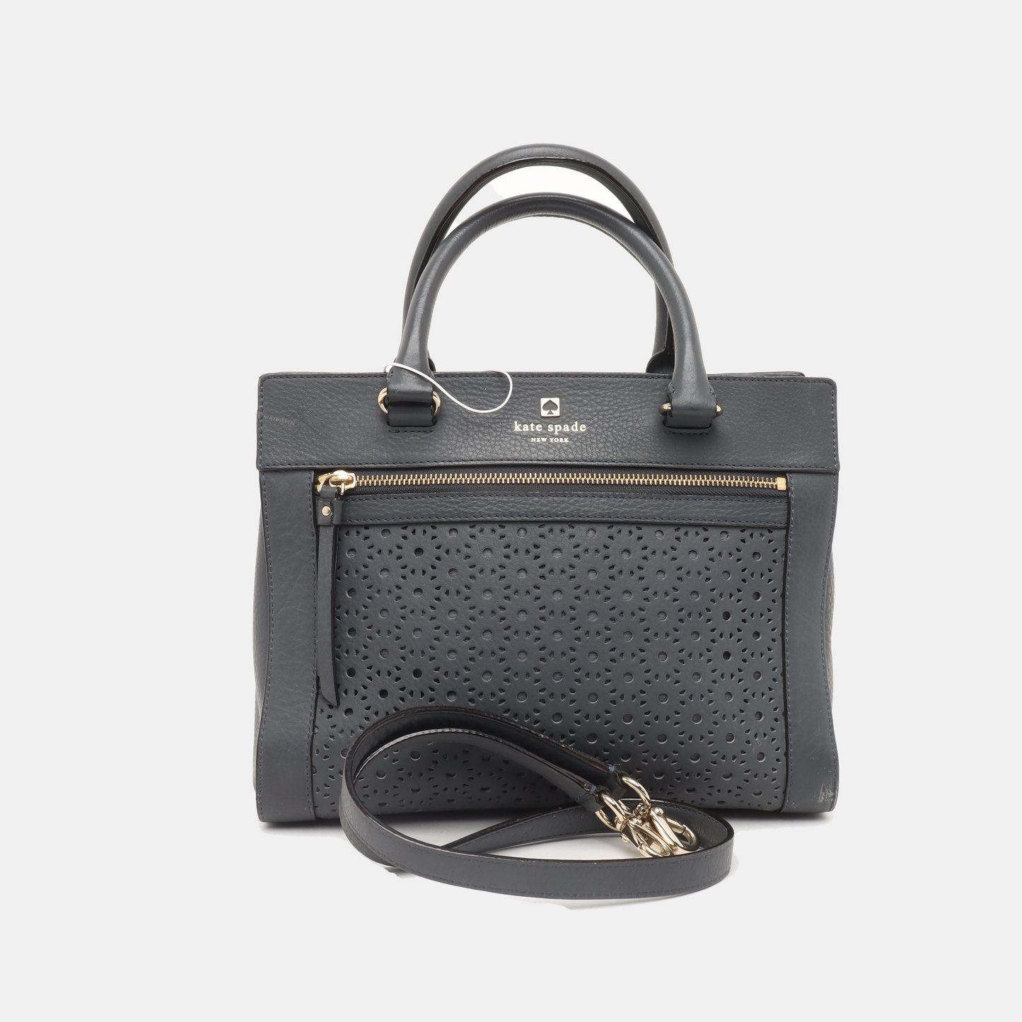 Kate Spade Tote bag Dark blue leather cutout single shoulder bag Golden hardware Removable shoulder strap-(SKU)-936488980
