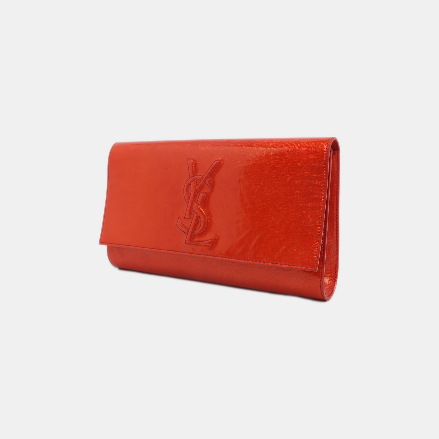 YSL BELLE JOUR Orange Leather Embossed Clutch Silver Hardware-(SKU)-13794790
