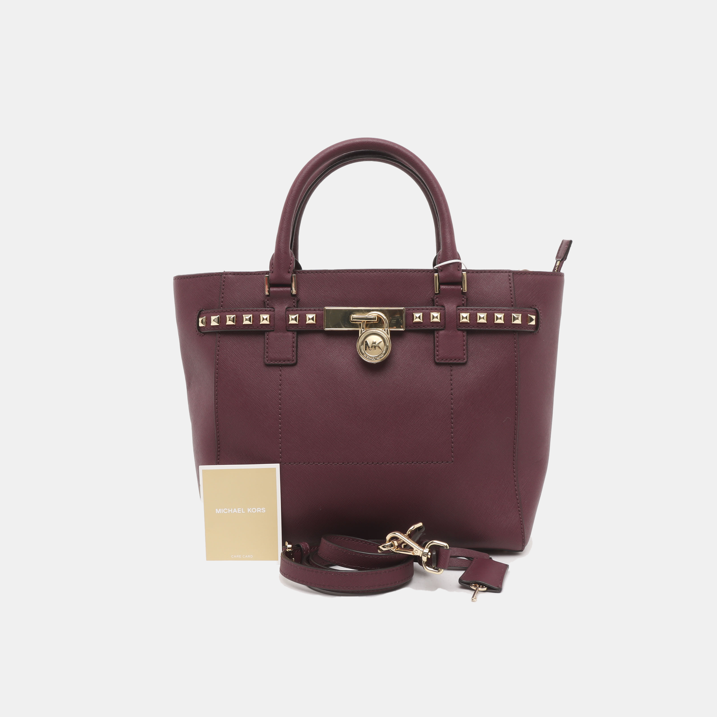 MICHAEL KORS Hamilton Fuchsia Red Calfskin Studs Single Shoulder Crossbody Bag Golden hardware Removable shoulder strap-(SKU)-939155071
