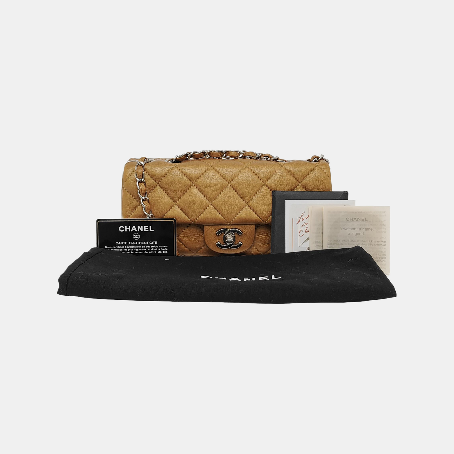 CHANEL CLASSIC FLAP Brown Deer Calfskin Quilted Handbag Silver Hardware 10 Clasp-(SKU)-940915348
