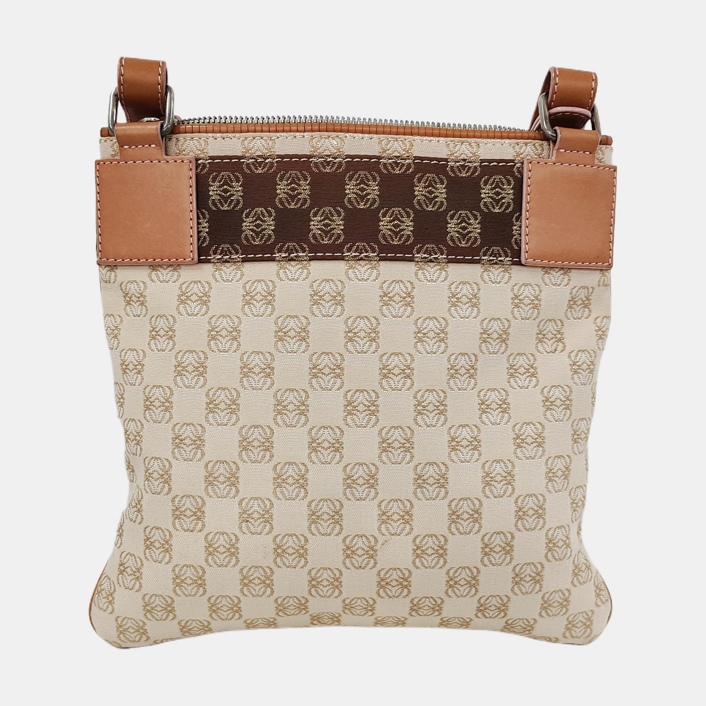 LOEWE Khaki canvas old flower floral single shoulder bag crossbody bag Silver Hardware Removable shoulder strap-(SKU)-944298233