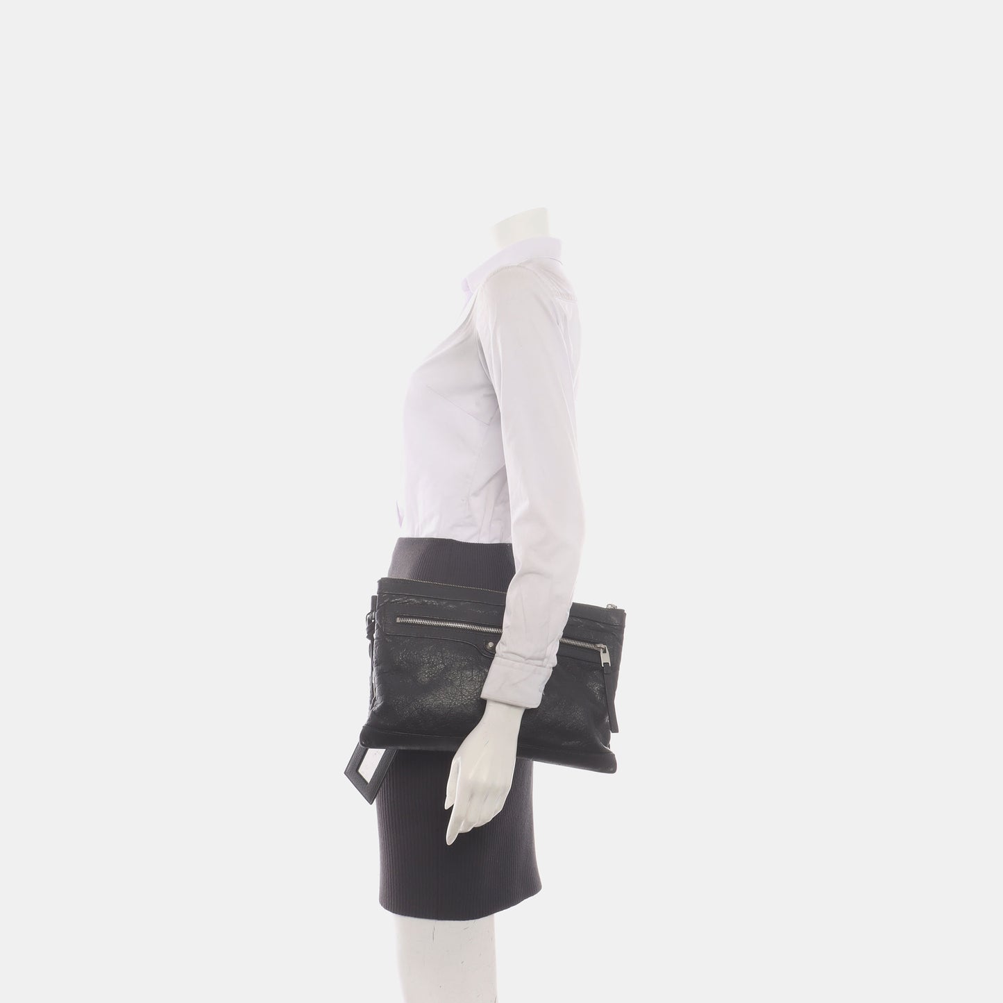 BALENCIAGA Classic City Black Lamb Skin Clutch Silver Hardware-(SKU)-935635471