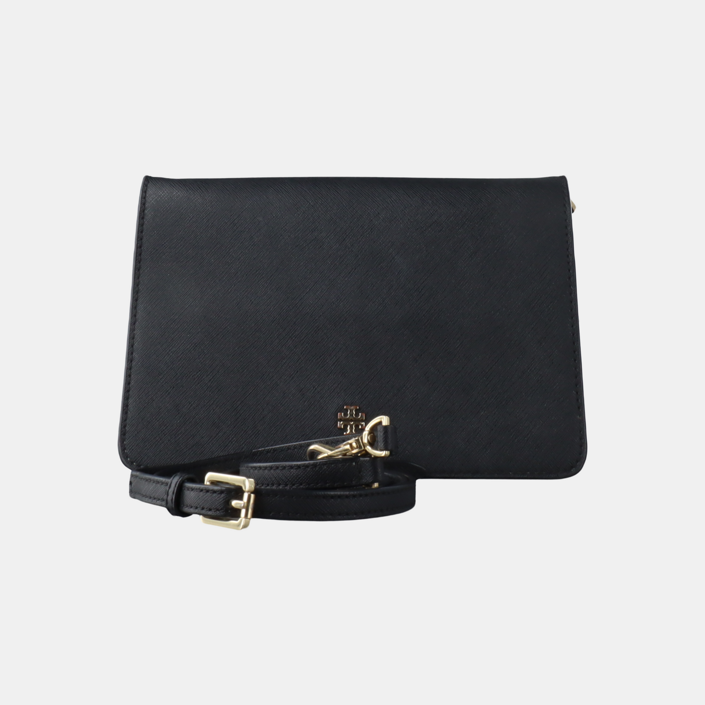 TORY BURCH York Black Leather Embossed Crossbody Single Shoulder Bag Golden hardware Removable shoulder strap-(SKU)-14436887
