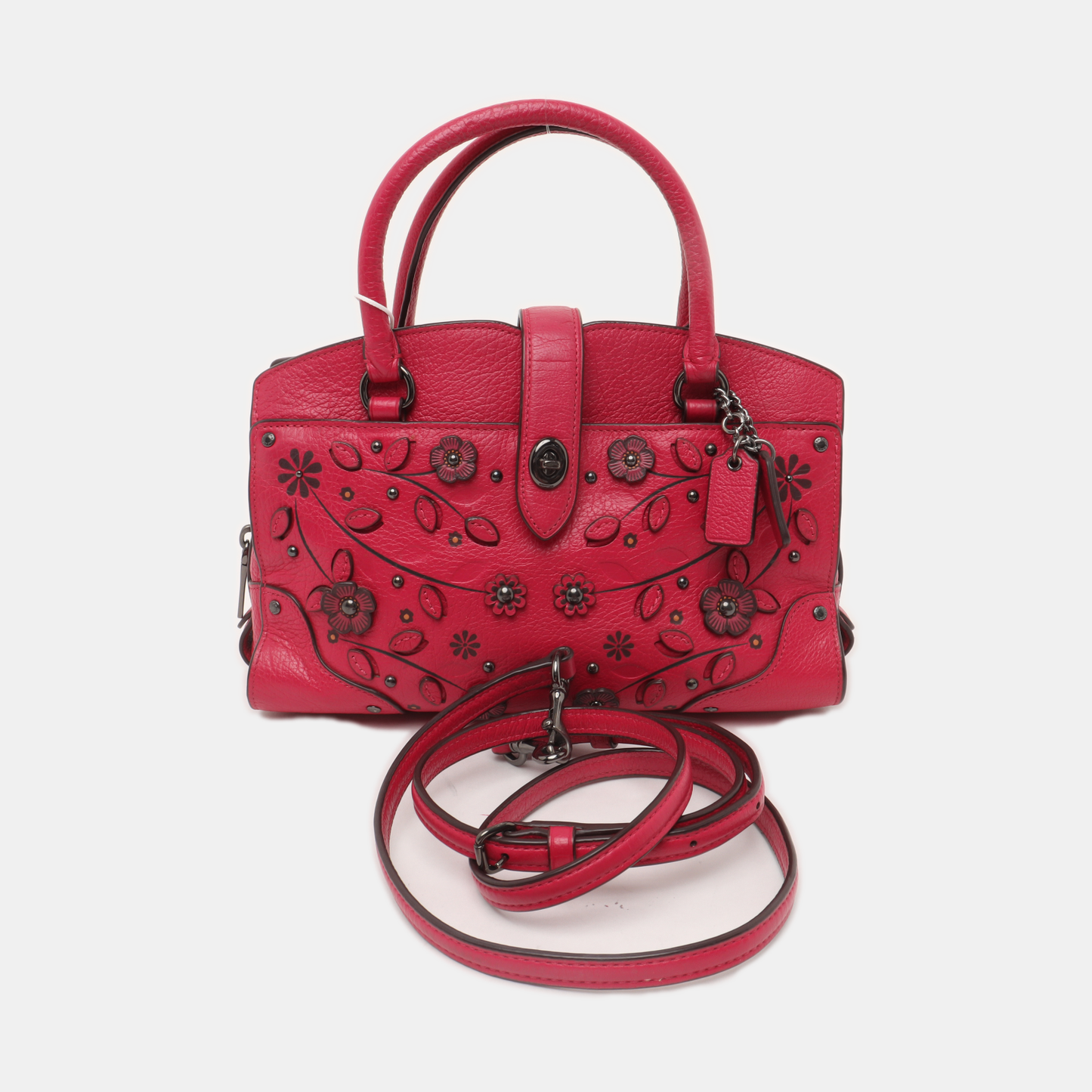 COACH MERCER Fuchsia Leather Studs Carriage Single Shoulder Bag Crossbody Handbag Black hardware Removable shoulder strap-(SKU)-934322406