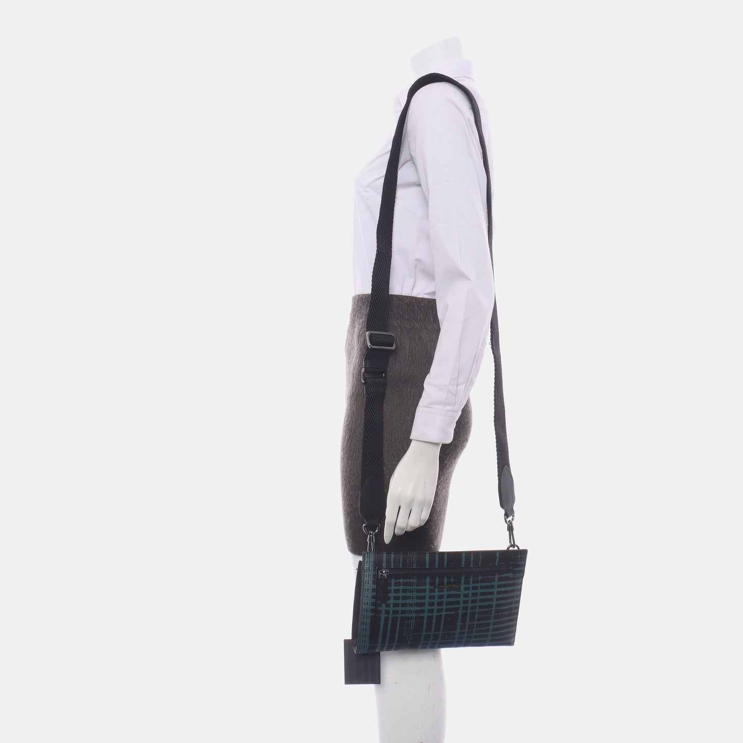 Ermenegildo Zegna Black Coated Canvas Printed Crossbody Bag Handbag Silver Hardware Removable shoulder strap-(SKU)-13762939