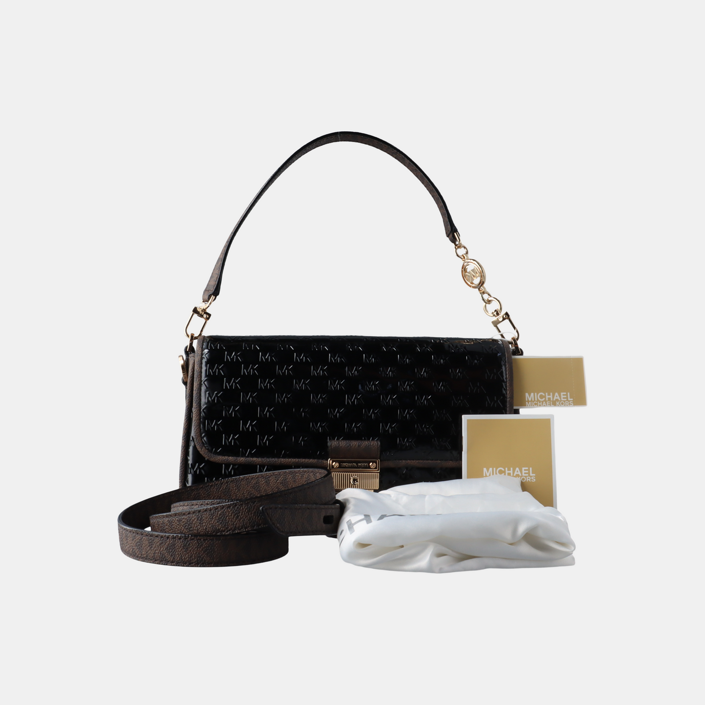 MICHAEL KORS Black Leather Damask Single Shoulder Bag Handbag Crossbody Bag Golden hardware shoulder straps-(SKU)-13817272