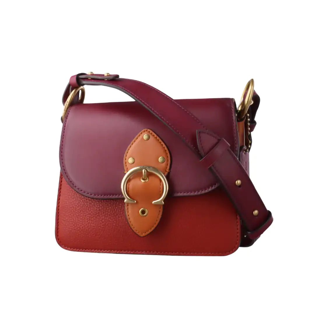 COACH BEAT 18 Red Leather Studs Single Shoulder Bag Golden hardware shoulder straps-(SKU)-932856060
