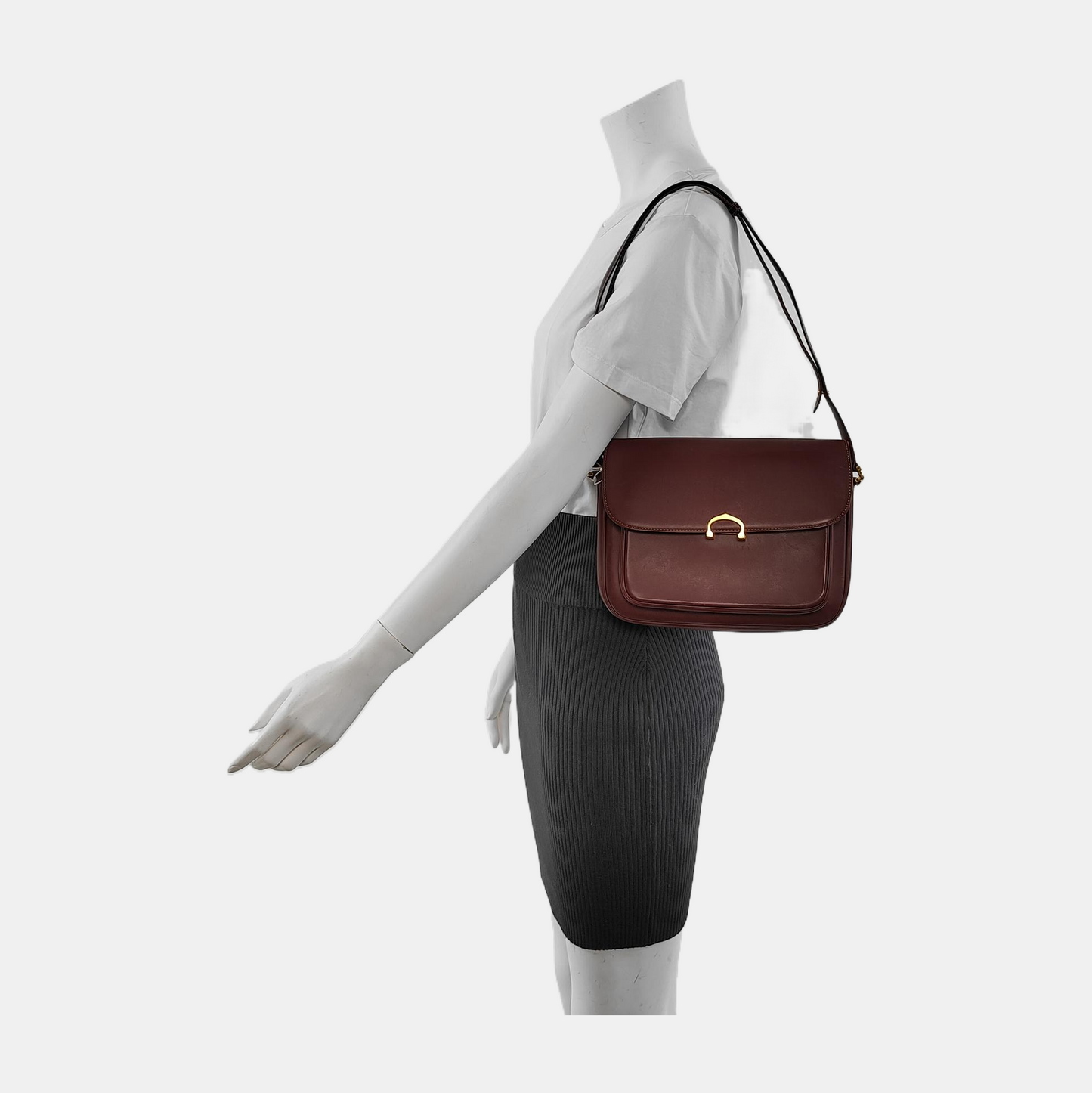 Cartier Burgundy Leather Single Shoulder Bag Golden hardware-(SKU)-940925520