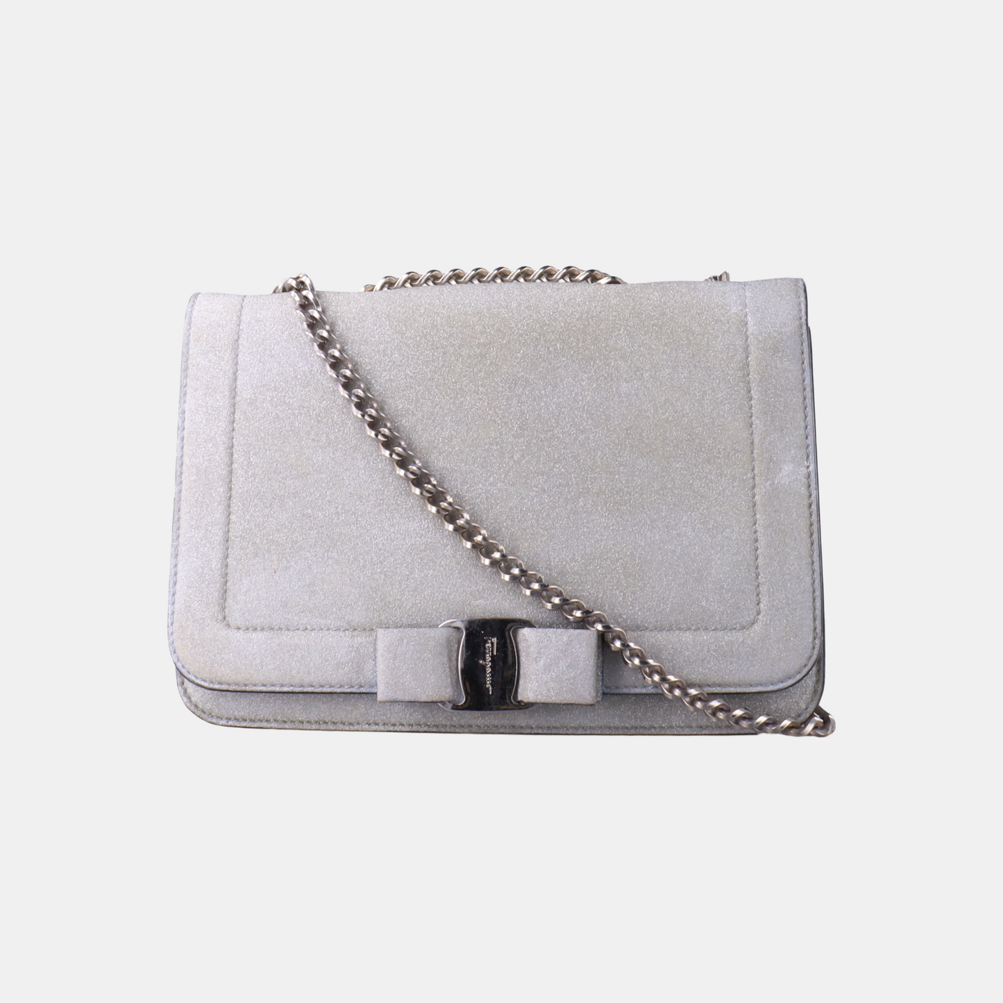 FERRAGAMO Vara Medium size Grey Cowhide Crossbody Bag Silver Hardware Removable shoulder strap-(SKU)-13751460