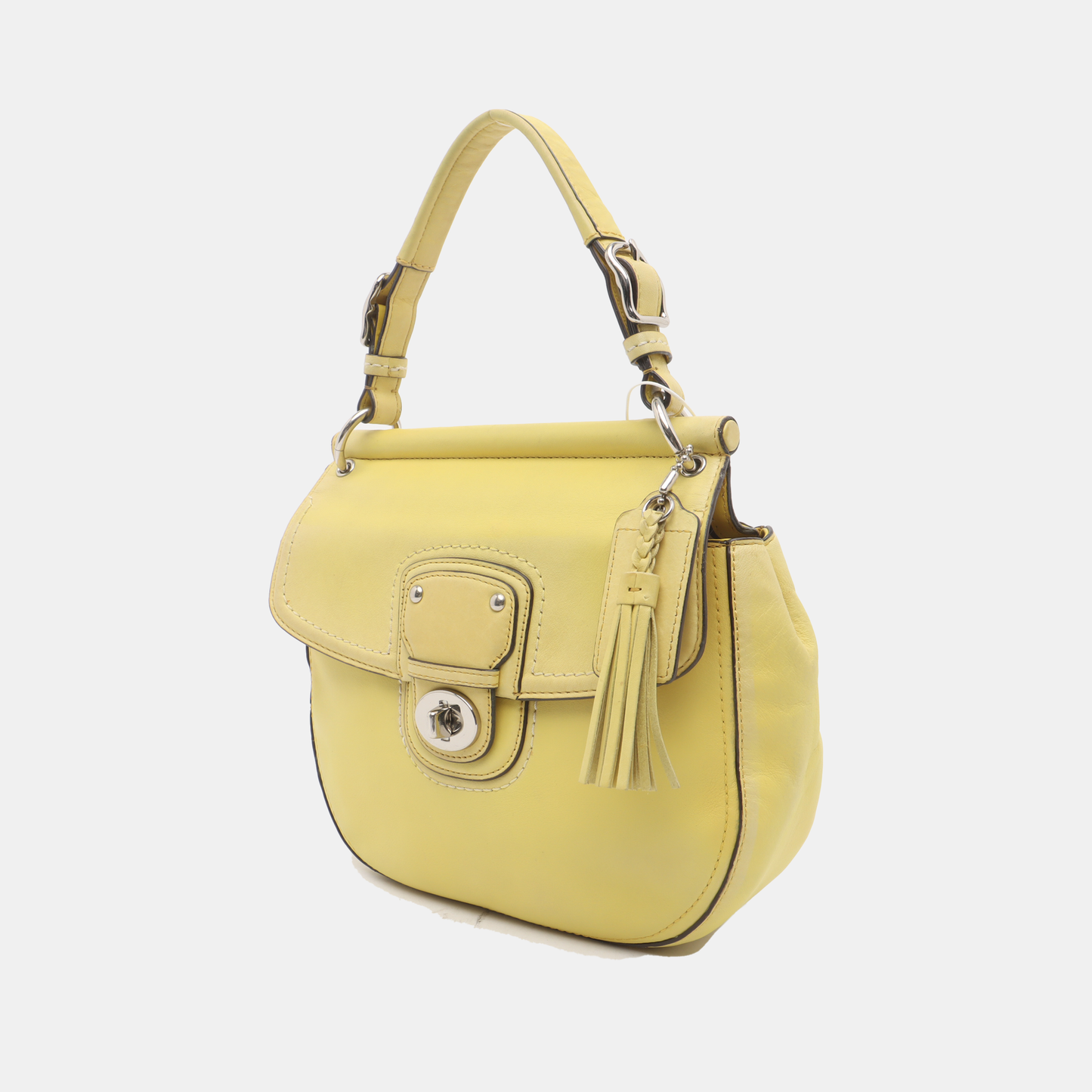 COACH WILLIS Yellow Leather Fringe Weaved Handbag Silver Hardware-(SKU)-937311657