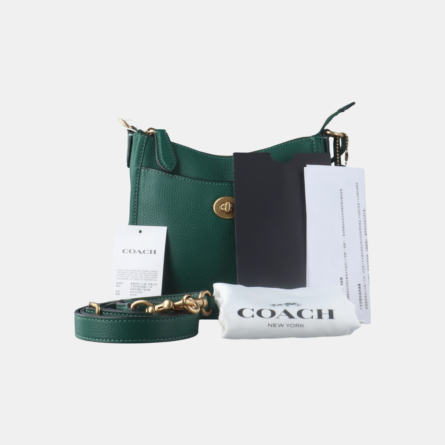 COACH Green Leather Crossbody Single Shoulder Bag Golden hardware Removable shoulder strap-(SKU)-928495237