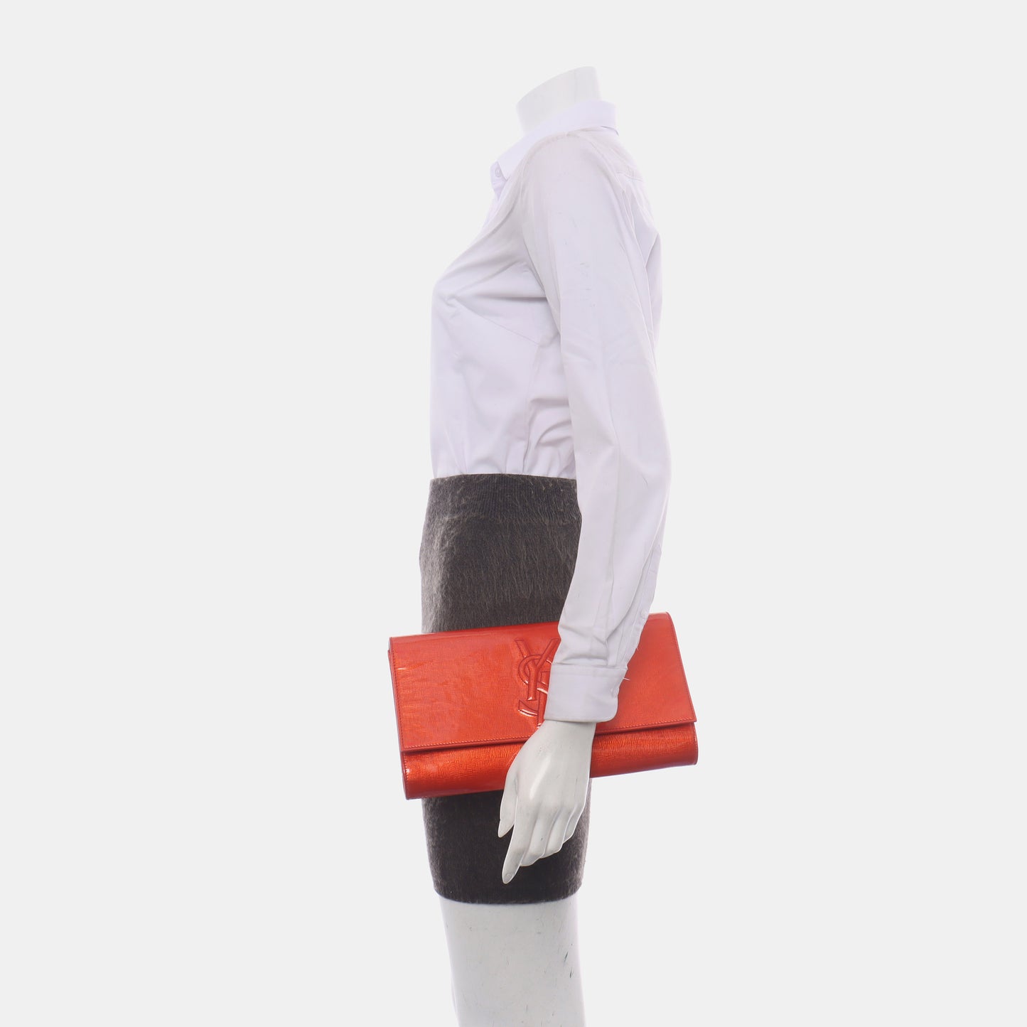 YSL BELLE JOUR Orange Leather Embossed Clutch Silver Hardware-(SKU)-13794790