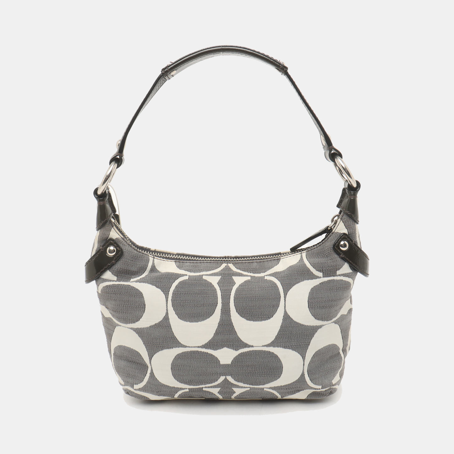 COACH Grey Canvas Monogram Single Shoulder Bag Silver Hardware-(SKU)-935729806