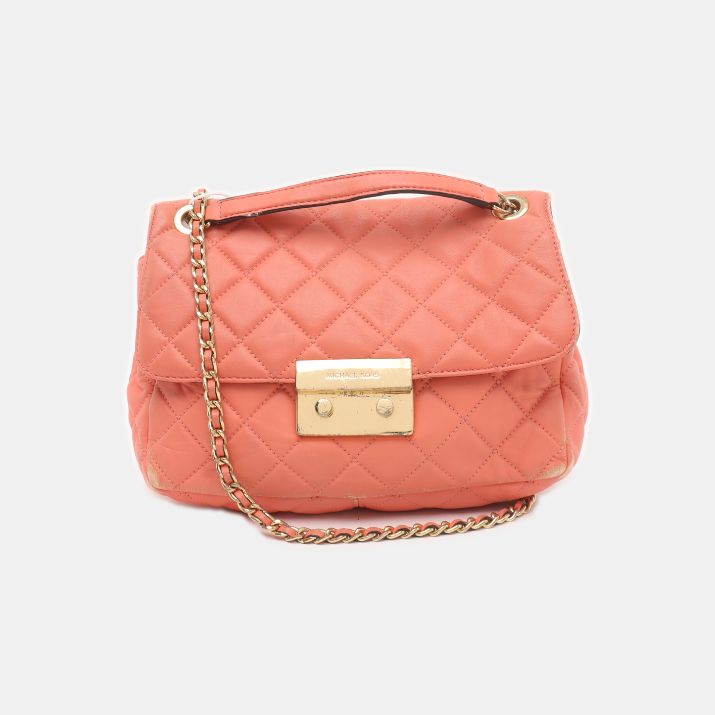 MICHAEL KORS Sloan Orange-pink cowhide quilted crossbody bag/shoulder bag/handbag Golden hardware-(SKU)-932342596