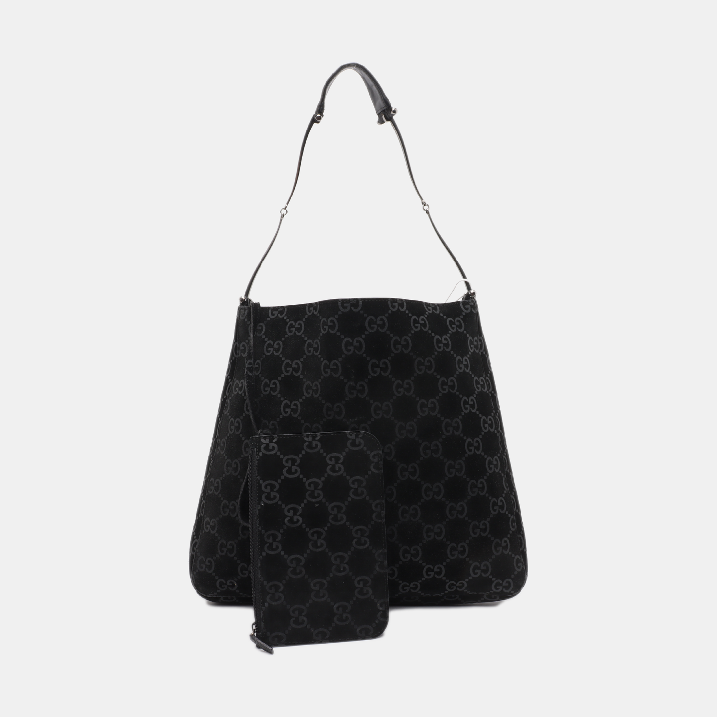 GUCCI Black Suede Single Shoulder Bag Silver Hardware Sub-bag-(SKU)-14221484