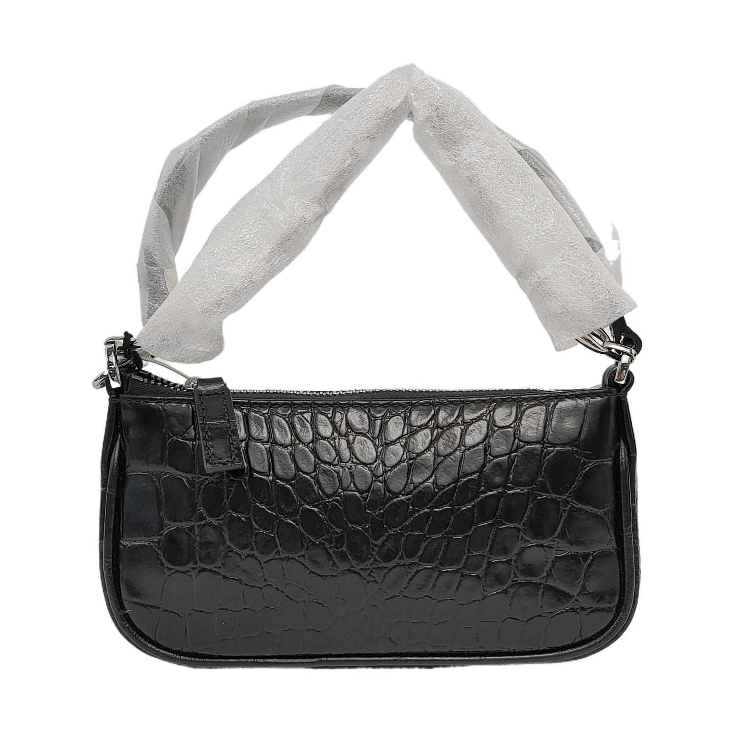 BY FAR Black Leather Crocodile Pattern Handbag Silver Hardware-(SKU)-944296444