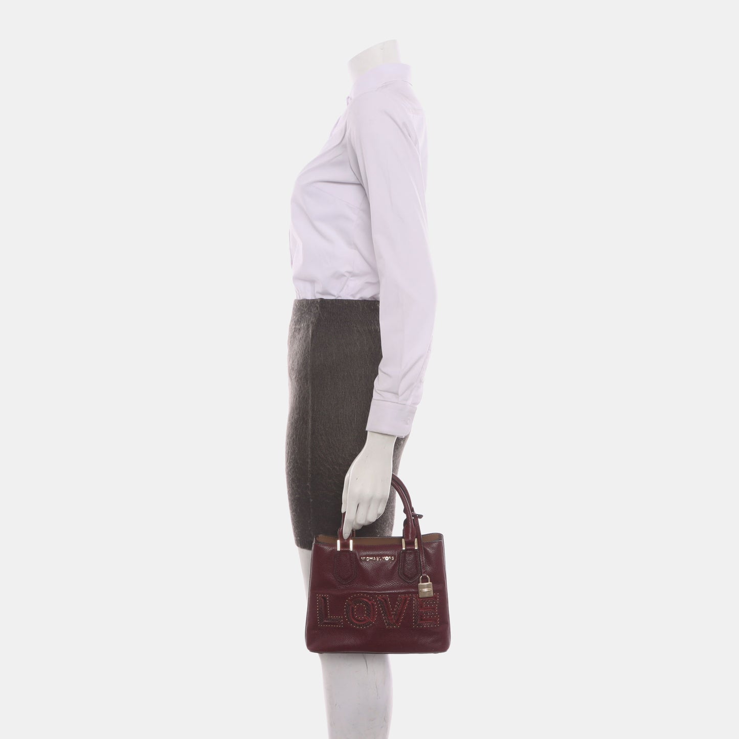 MICHAEL KORS Mercer Burgundy Cowhide Studs Handbag Single Shoulder Bag Crossbody Bag Golden hardware-(SKU)-14232692