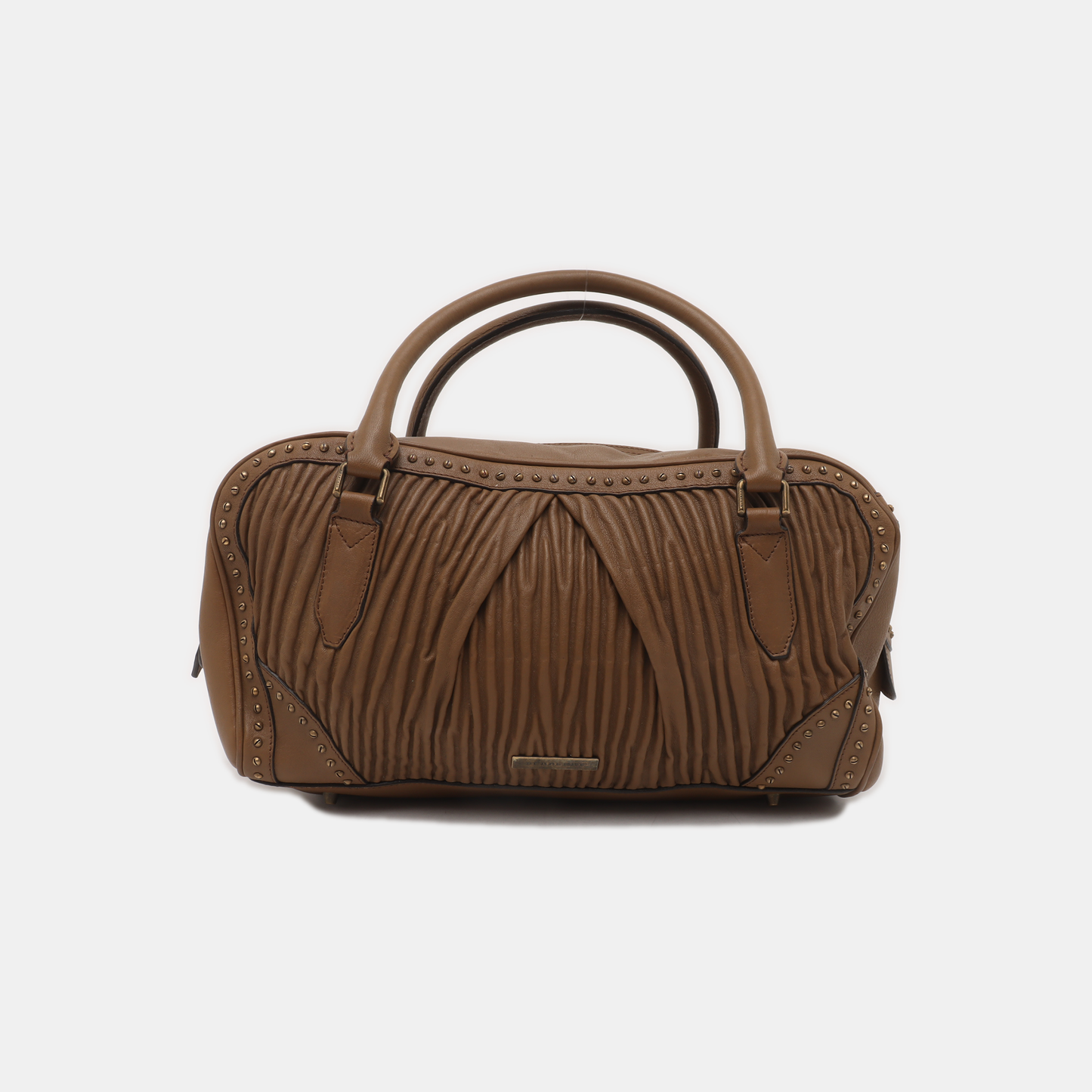 BURBERRY Gladstone Dark Brown Cowhide Studs Tote Bag Golden hardware-(SKU)-931456343