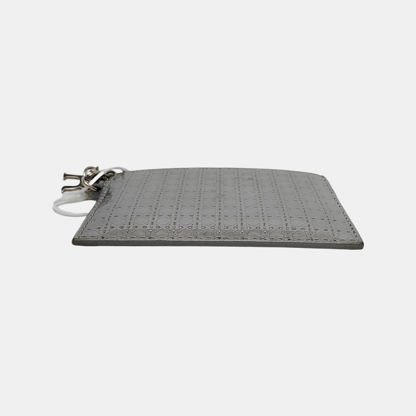 DIOR Lady Dior Silver Patent Leather Woven Quilted Diagonal Card Case Silver Hardware-(SKU)-941217354