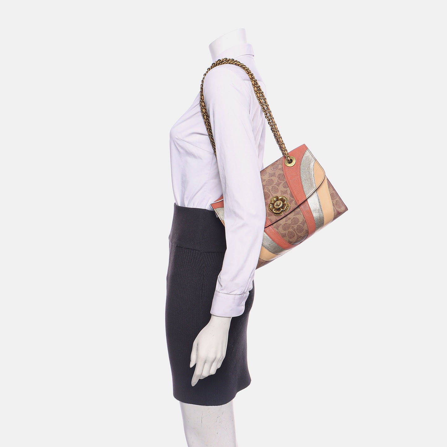 COACH PARKER 26 Multicolor Coated Canvas Monogram Camellia Crossbody Shoulder Bag Golden hardware-(SKU)-939985782
