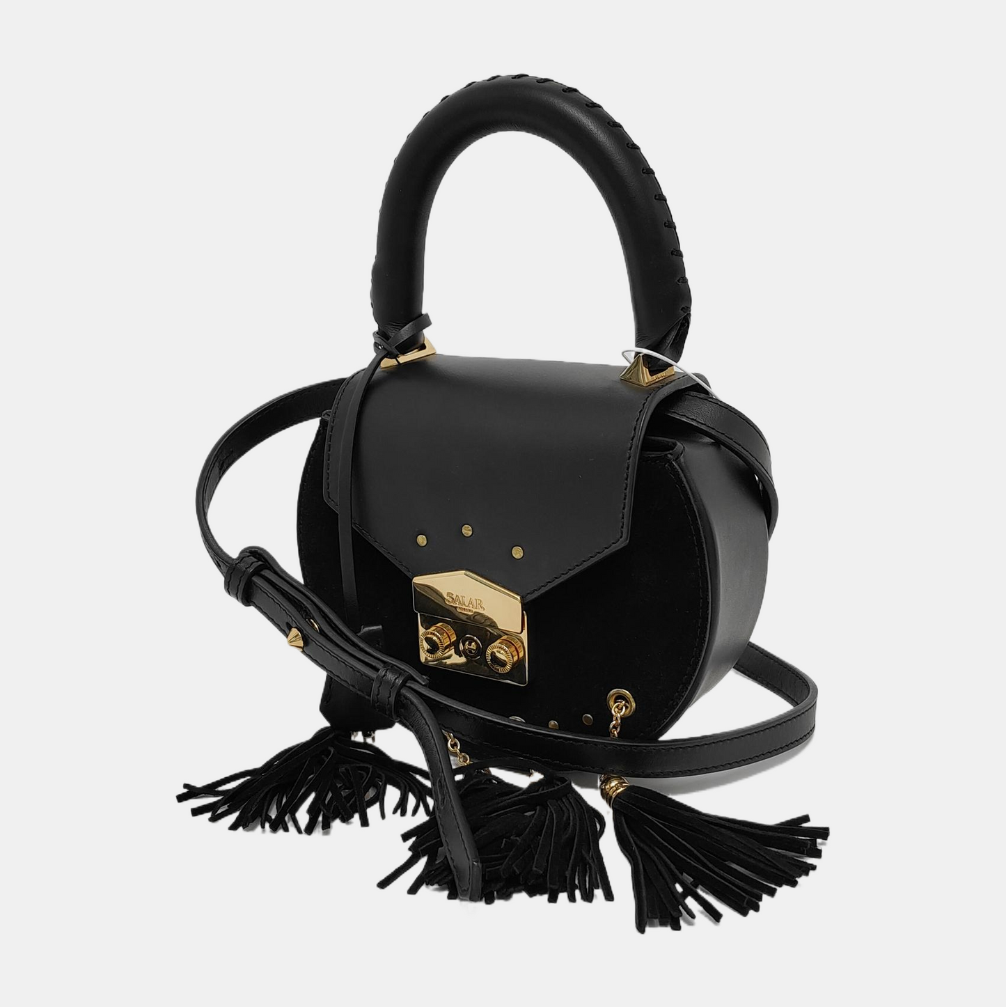 SALAR Black Suede Fringe Single Shoulder Bag Handbag Golden hardware Removable shoulder strap-(SKU)-944442053