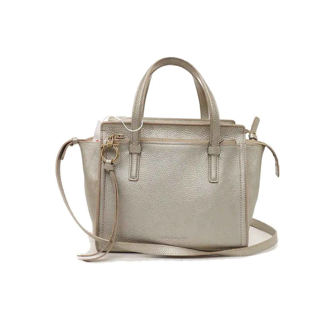 FERRAGAMO Amy Grey Leather Embossed Shoulder Bag Handbag Crossbody Golden hardware Removable shoulder strap-(SKU)-938858716