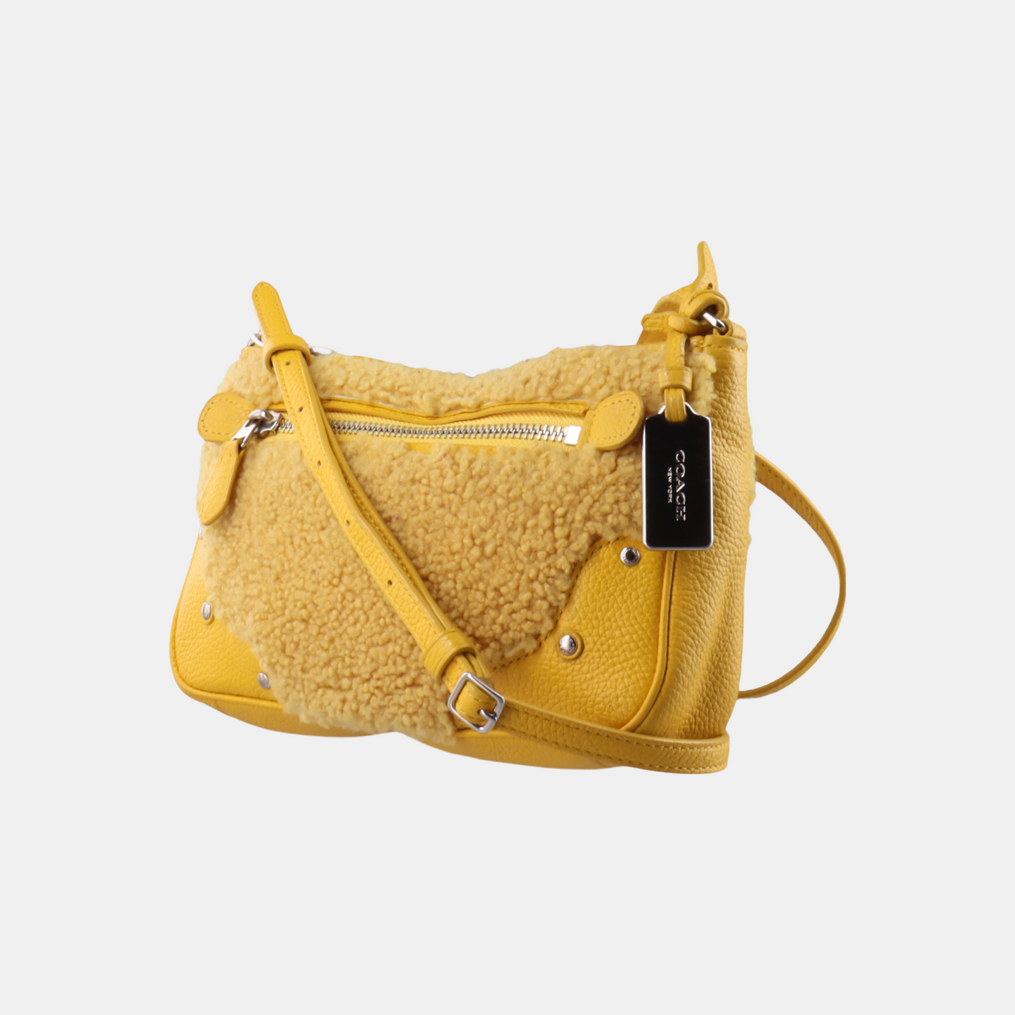 COACH Yellow Fabric Studs Crossbody Single Shoulder Bag Silver Hardware-(SKU)-14056089