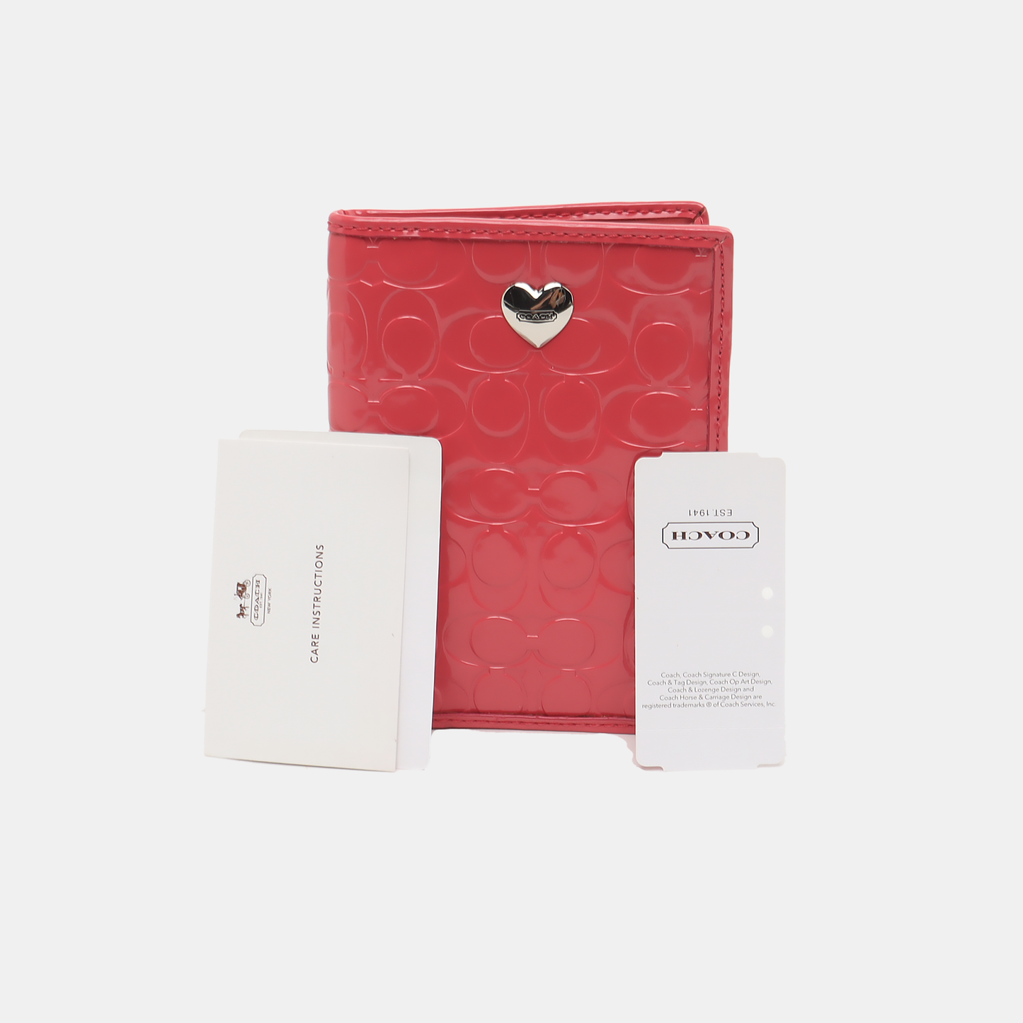 COACH Pink Patent Leather Old Flower Embossed Wallet Silver Hardware Vintage model-(SKU)-12674757