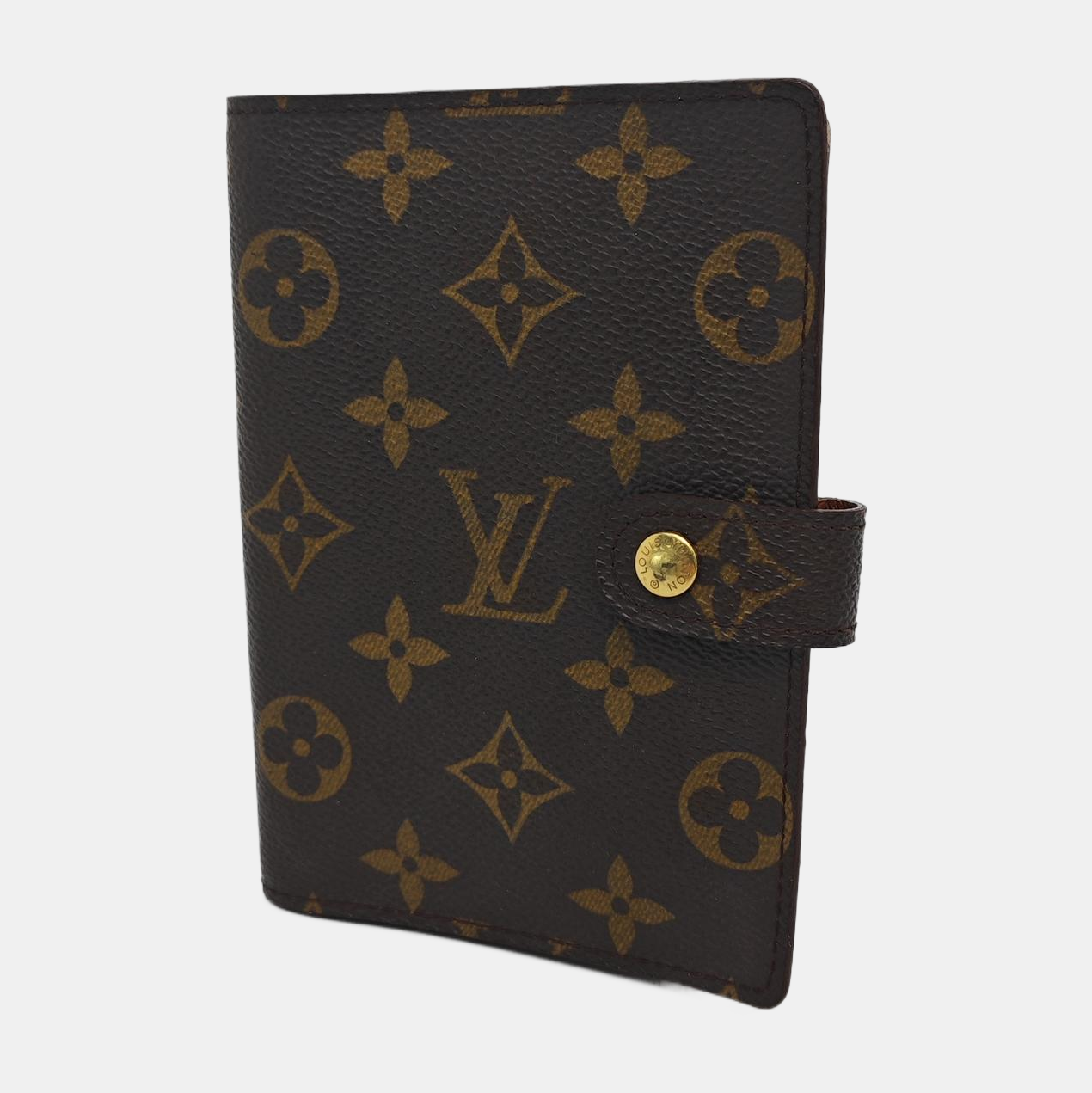 LOUIS VUITTON AGENDA Brown Coated Canvas Monogrammed Tote Handbag Golden hardware Vintage model-(SKU)-943035127