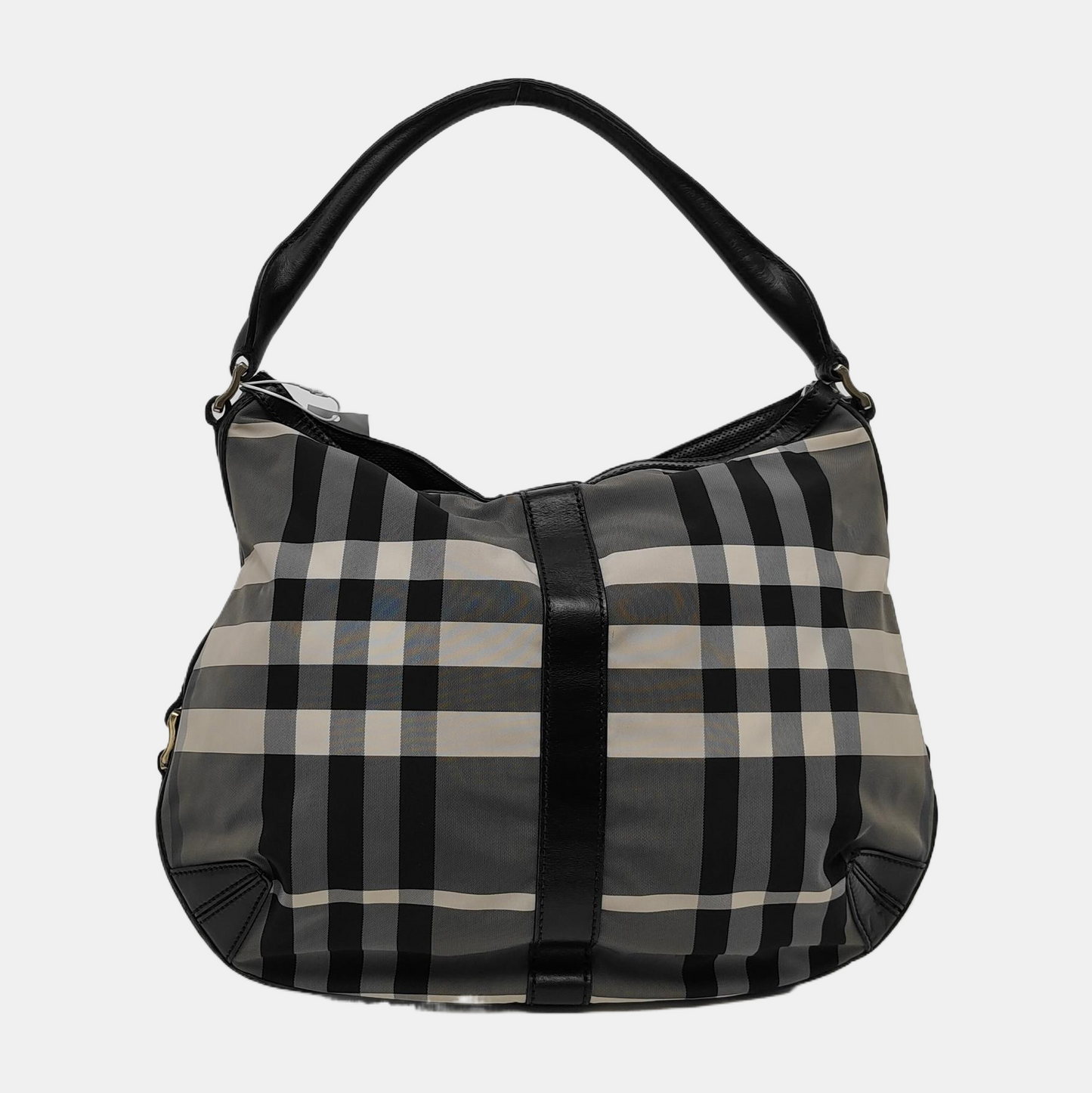 BURBERRY Gray Nylon Battle Horse Plaid Single Shoulder Bag Golden hardware-(SKU)-943189474