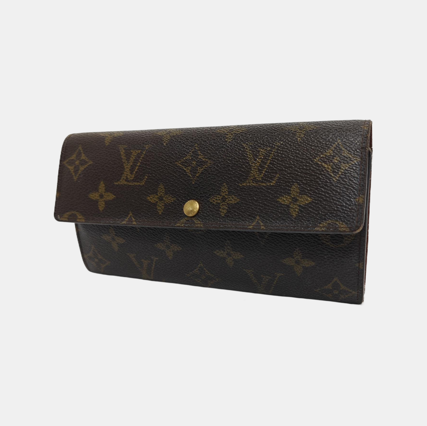 LOUIS VUITTON PORTE MONNAIE Large size Brown coated canvas vintage wallet Golden hardware-(SKU)-944949286