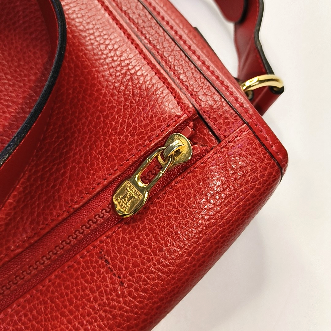 CELINE Red Leather Crossbody Bag Golden hardware-(SKU)-959494313