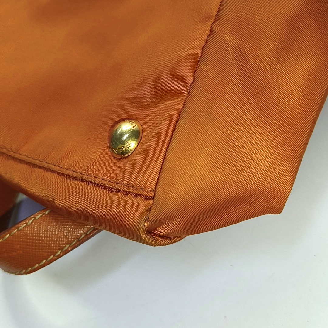 PRADA Tote bag Orange Nylon Logo Crossbody Bag Handbag Single Shoulder Bag Golden hardware Removable shoulder strap-(SKU)-955823365