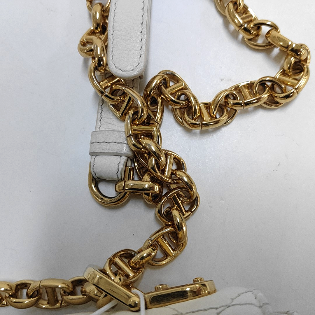 DIOR Dior Caro Small White Lamb Skin Monogram Quilted Crossbody Bag, Shoulder Bag, Golden Hardware-(SKU)-958801213