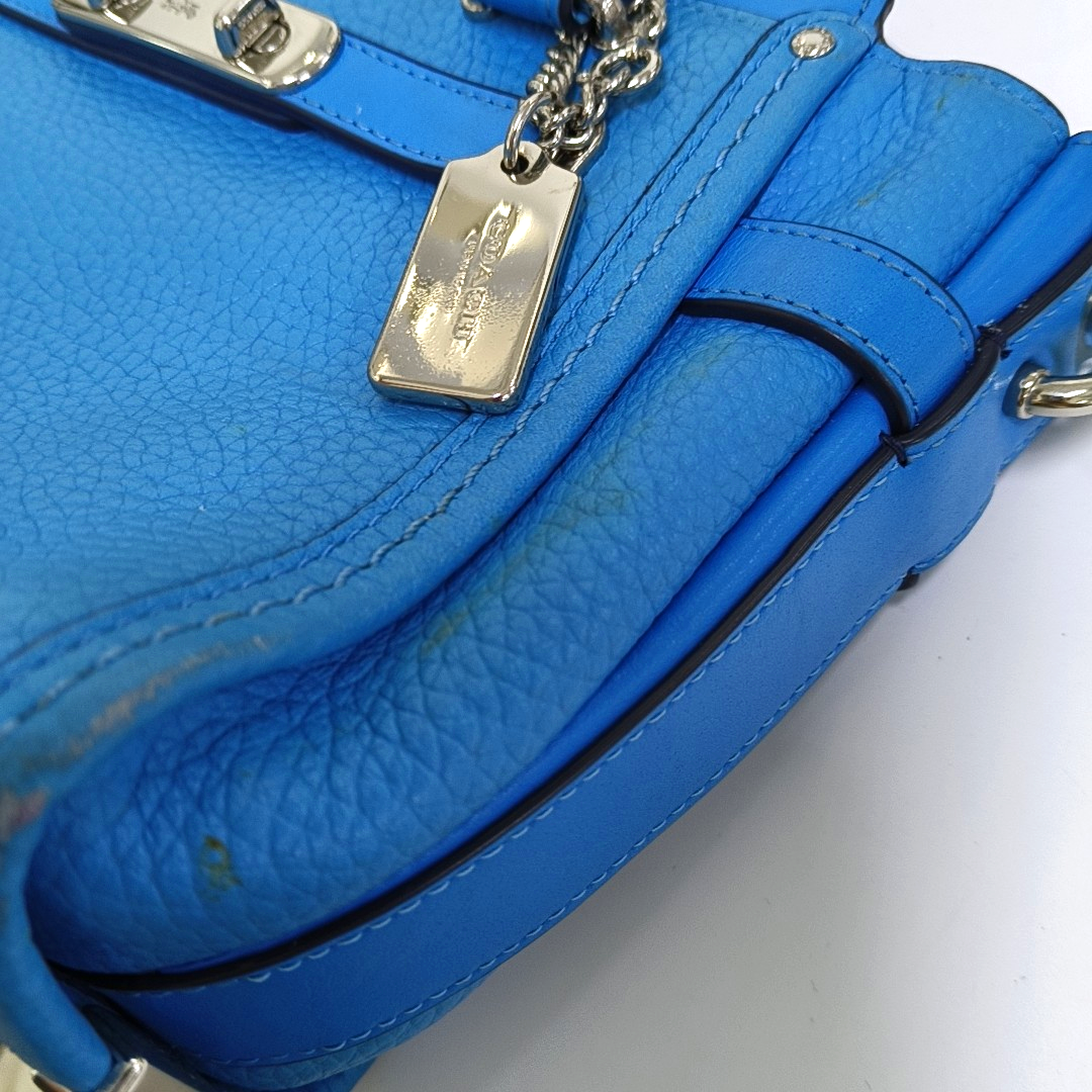 COACH SWAGGER Blue Cowhide Single Shoulder Bag Sling Bag Tote Silver Hardware Removable shoulder strap-(SKU)-940539626