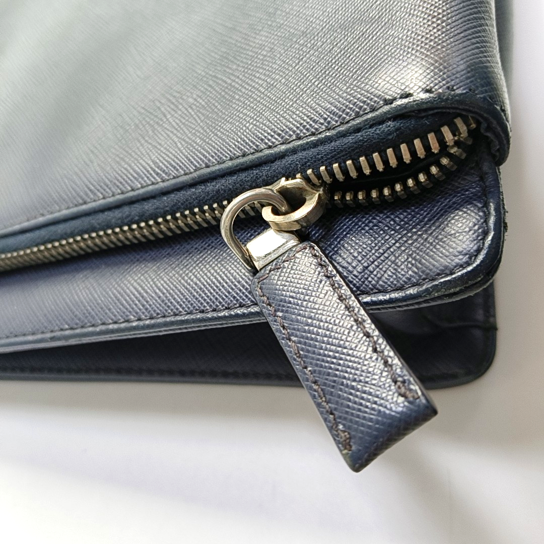 PRADA Blue cowhide cross-grain handbag Silver Hardware-(SKU)-946508554