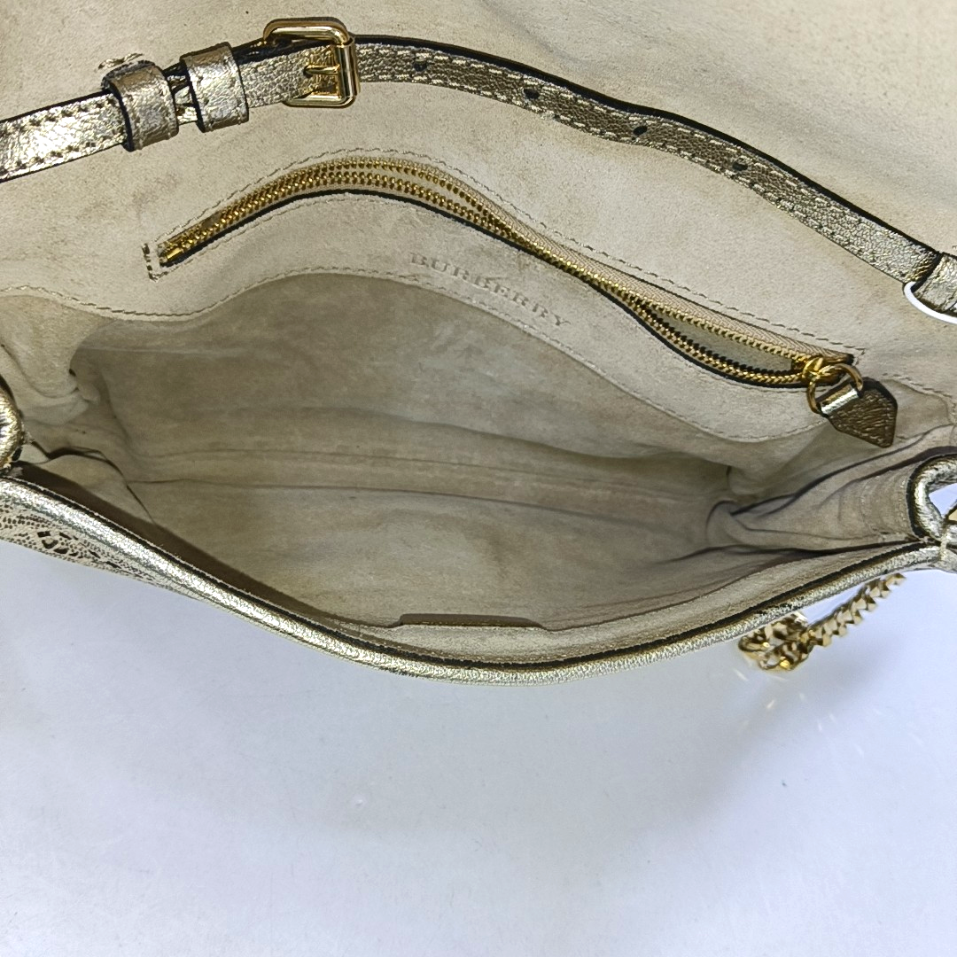 BURBERRY Champagne Leather Shoulder Bag Crossbody Golden hardware Removable shoulder strap-(SKU)-950089818