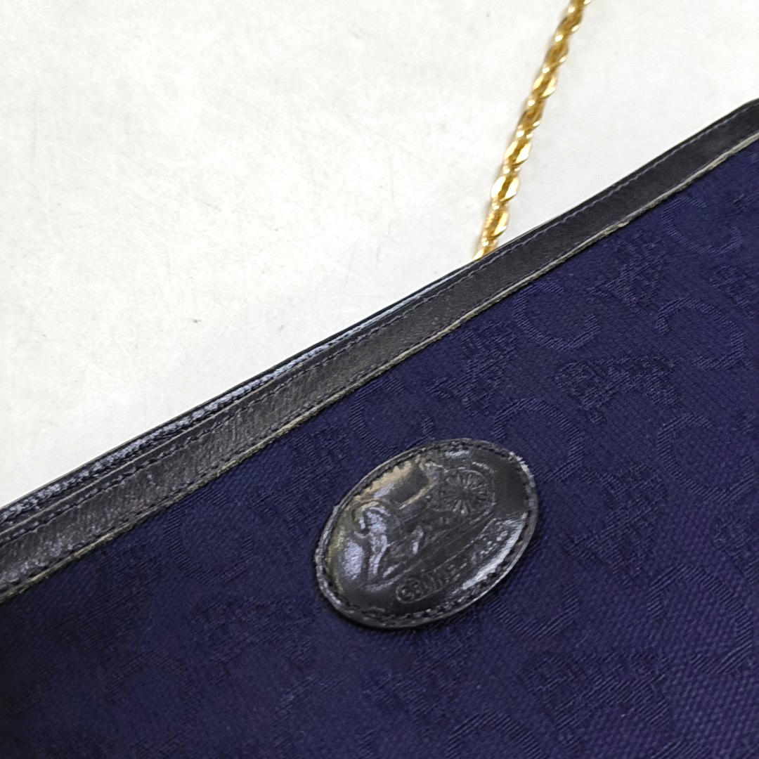 CELINE Dark Blue Canvas Floral Handbag Golden hardware-(SKU)-950300575